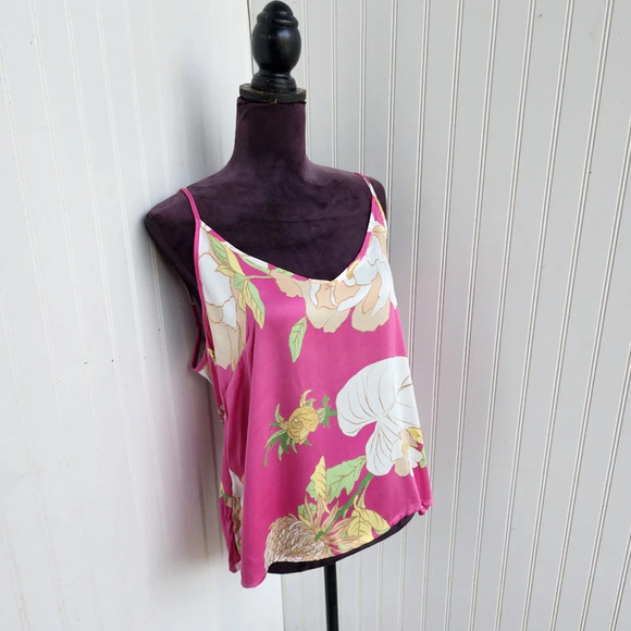 NWT Cynthia Rowley Womens Tank Top Womens Floral Loose Pink Tan White Rayon Sz M - Picture 3 of 11